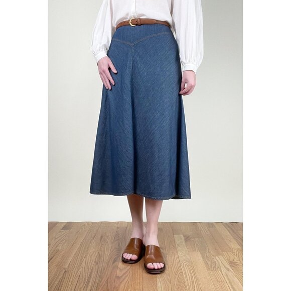 Vintage A-line Drop Waist Midi Skirt Full Denim Jean Coastal Cowgirl Westerncore - Picture 2 of 9